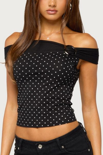Edikted Eela Off Shoulder Polka Dot Top