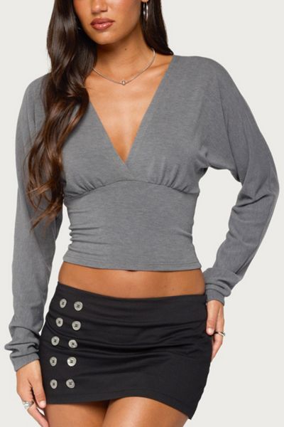 Edikted Gilla Long Sleeve V Neck Top