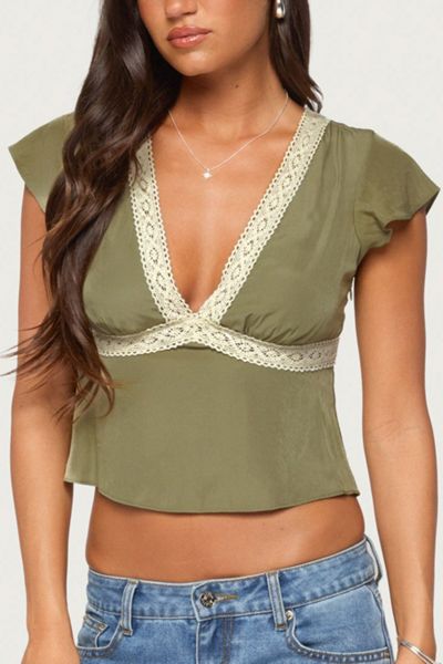 Edikted Kaela Lacey Flutter Sleeve Top