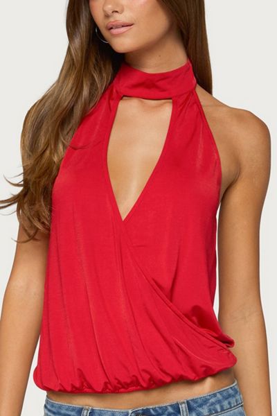 Edikted Lizah High Neck Cutout Wrap Top