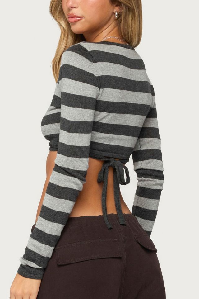 Edikted Meira Striped Knit Wrap Crop Top #4