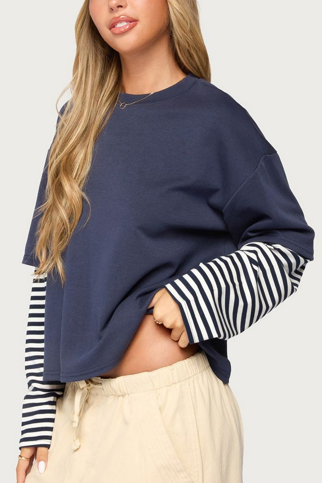Edikted Nacie Layered Stripey Long Sleeve T Shirt #2