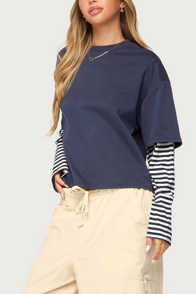 Edikted Nacie Layered Stripey Long Sleeve T Shirt #3