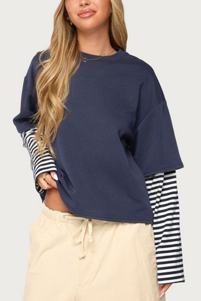 Edikted Nacie Layered Stripey Long Sleeve T Shirt