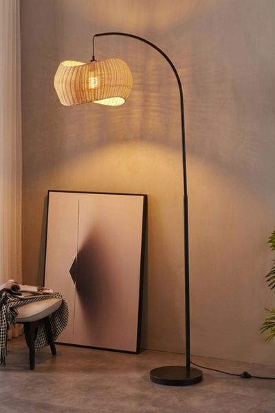 Brightech Wave Pendant LED Rattan Shade Floor Lamp