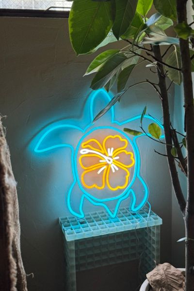 Echo Neon Sea Turtle with Hibiscus Neon Sign
