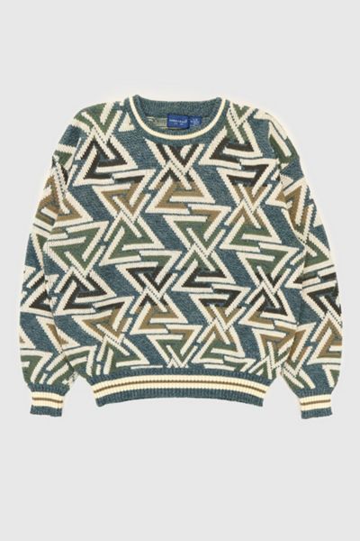 Vintage Blue Geo Pattern Sweater