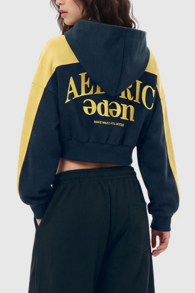 Aelfric Eden Cropped Color Block Zip Up Hoodie