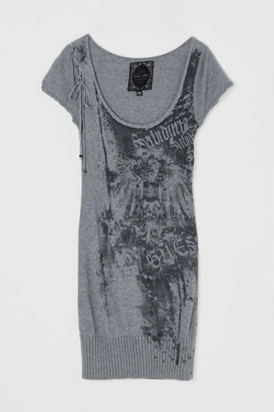 Vintage Y2k Dark Grey Printed Knit Mini Dress