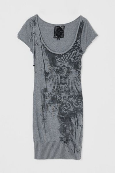 Vintage Y2k Dark Grey Printed Knit Mini Dress