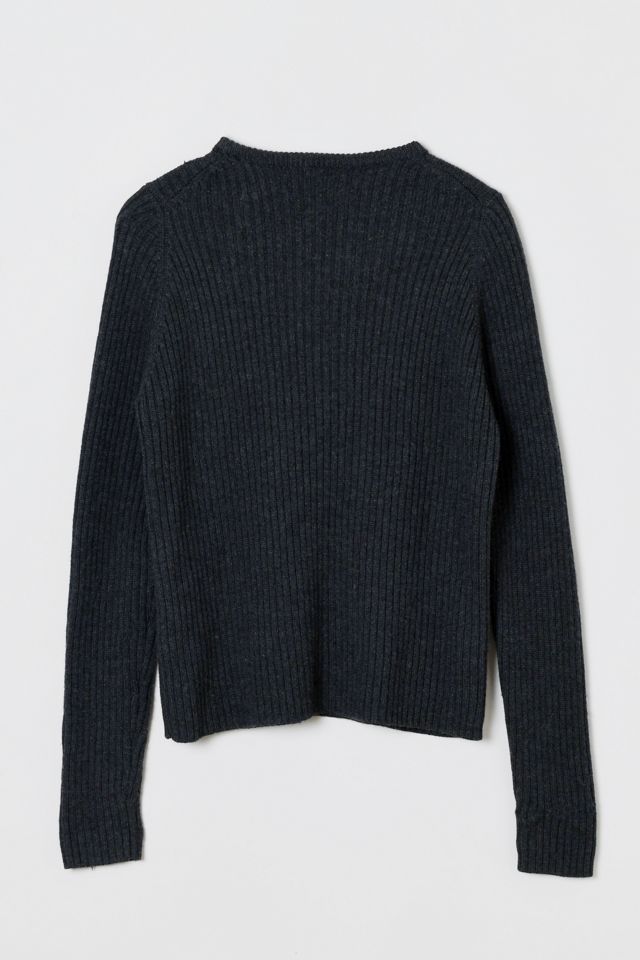 Vintage 90s Dark Grey Wool Ribbed Sweater #1