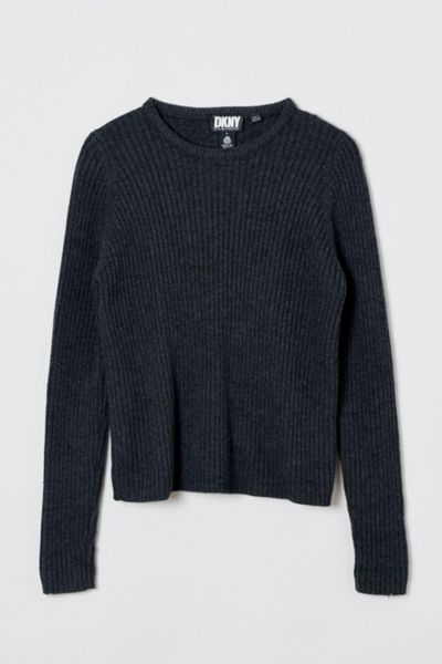Vintage 90s Dark Grey Wool Ribbed Sweater