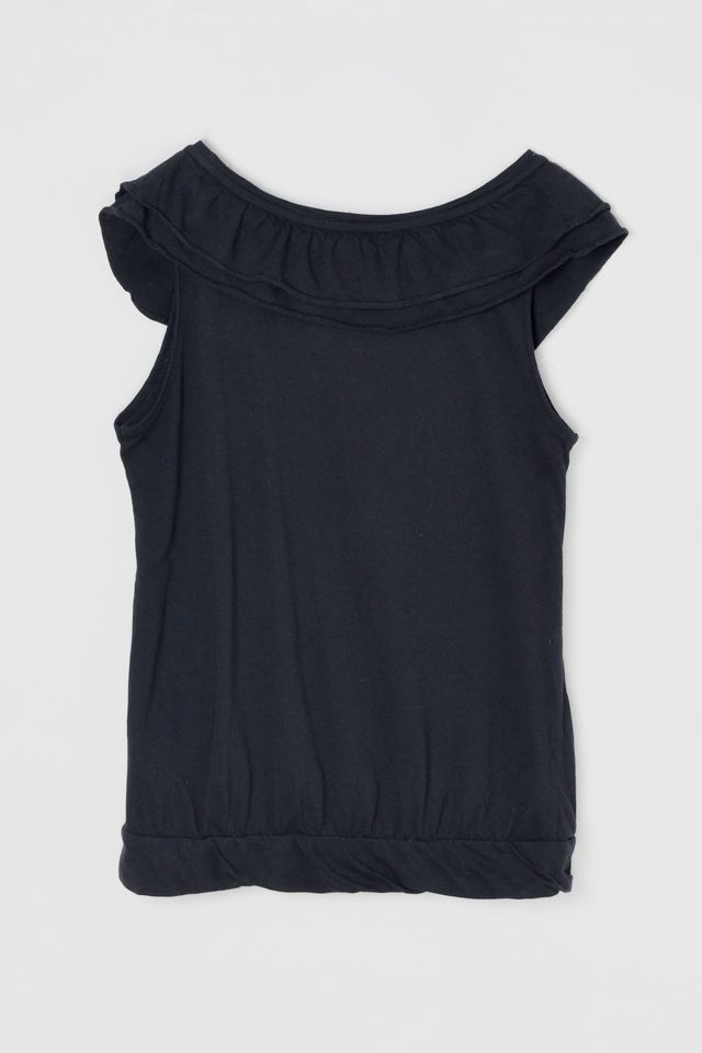Vintage Y2k Black Jersey Top with Tie #1