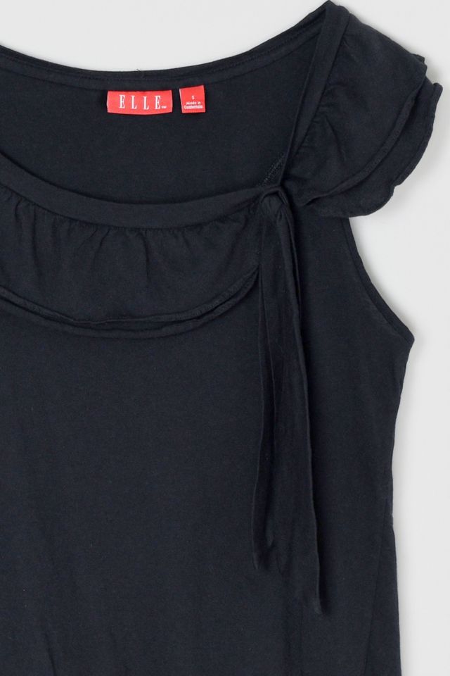 Vintage Y2k Black Jersey Top with Tie #2
