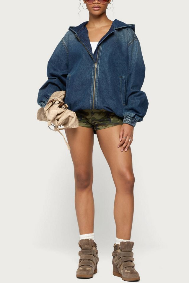 Edikted Hooded Vintage Washed Denim Bomber Jacket #1