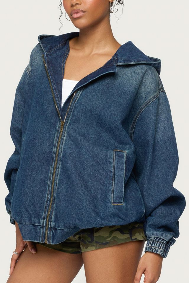 Edikted Hooded Vintage Washed Denim Bomber Jacket #2