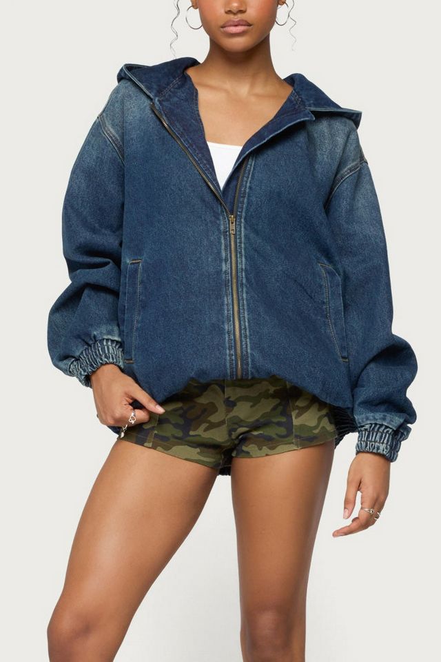 Edikted Hooded Vintage Washed Denim Bomber Jacket #3