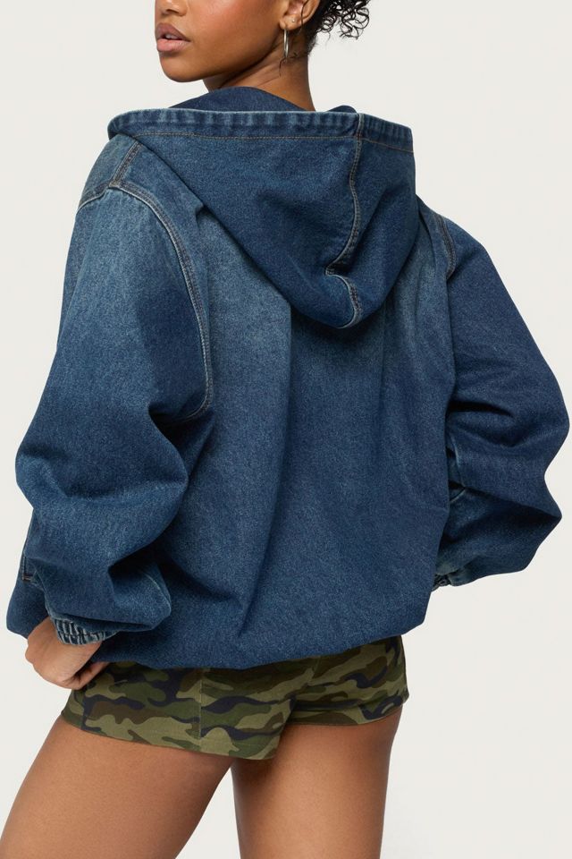 Edikted Hooded Vintage Washed Denim Bomber Jacket #4