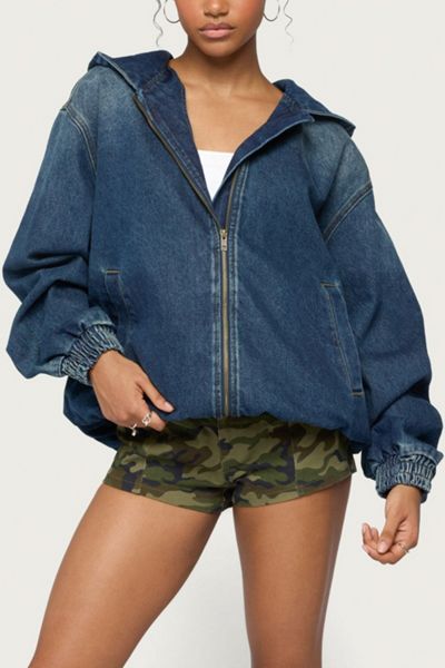 Edikted Hooded Vintage Washed Denim Bomber Jacket