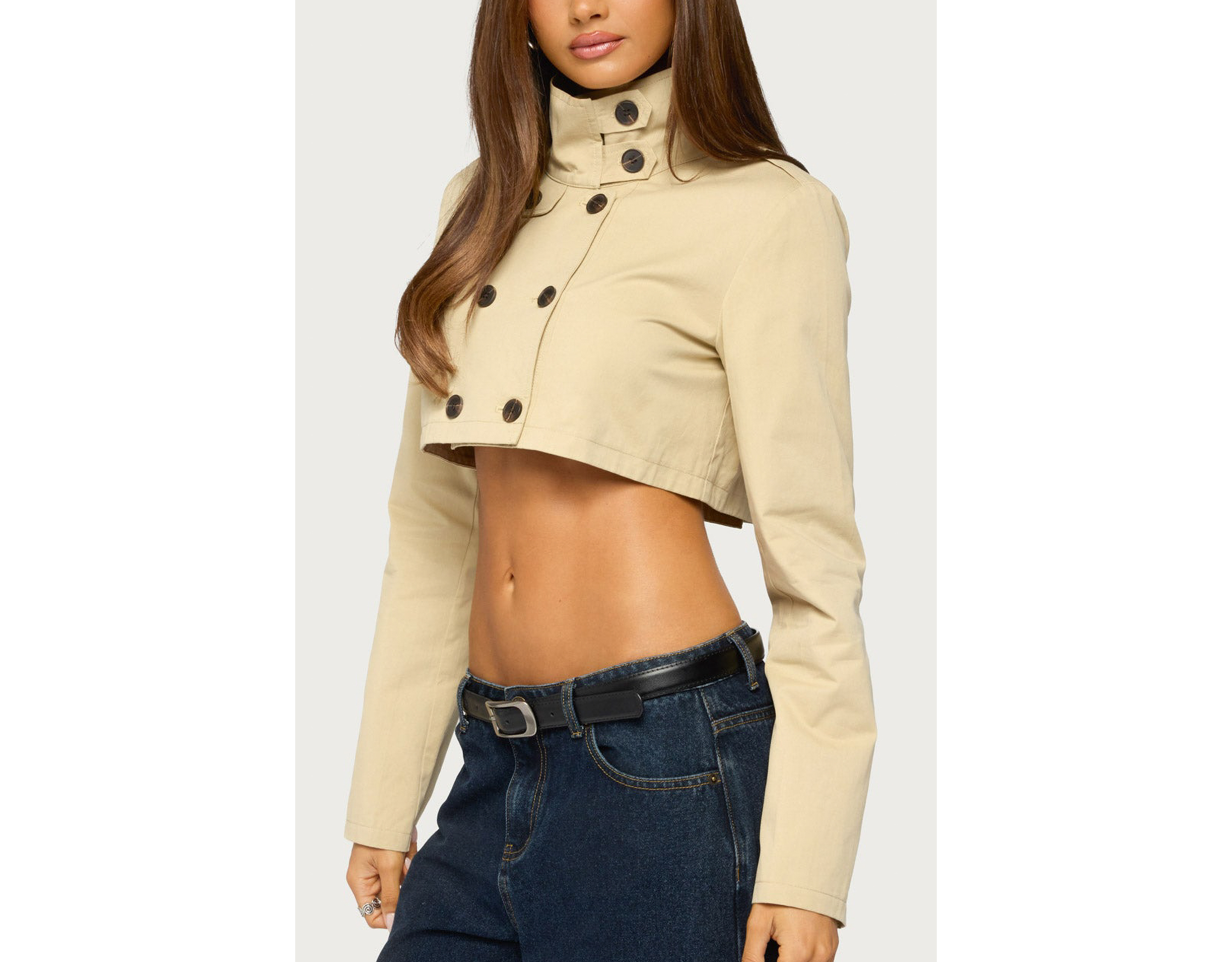 Edikted Saima High Neck Cropped Trench Jacket