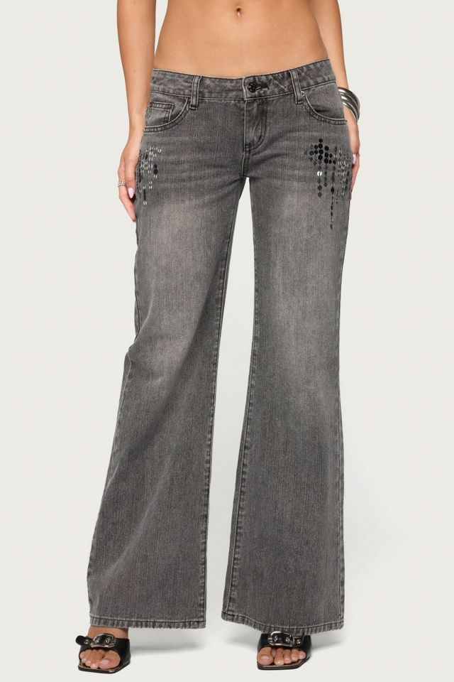 Edikted Uliz Sequin Low Rise Bootcut Jeans #2