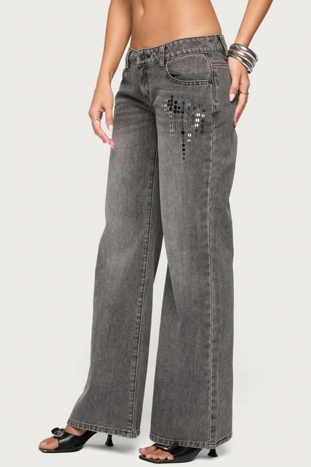 Edikted Uliz Sequin Low Rise Bootcut Jeans #3