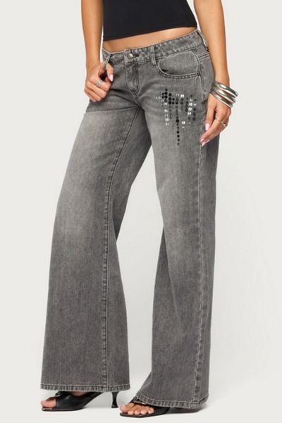Edikted Uliz Sequin Low Rise Bootcut Jeans