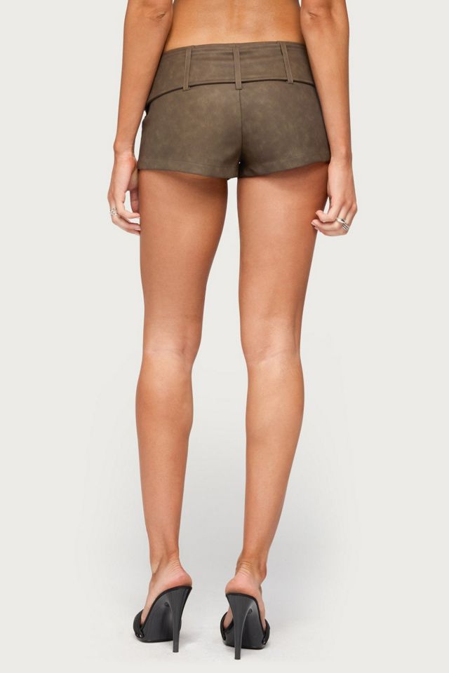 Edikted Darsy Faux Leather Micro Shorts #3