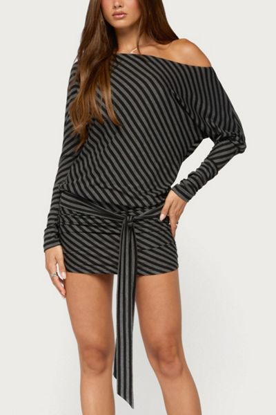Edikted Maely Off Shoulder Striped Mini Dress