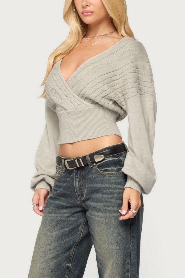 Edikted Aloa Cable Knit Wrap Sweater #3