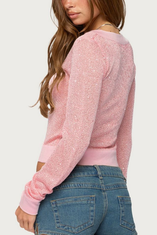 Edikted Acey Sequin Shiny Knit V Neck Top #4