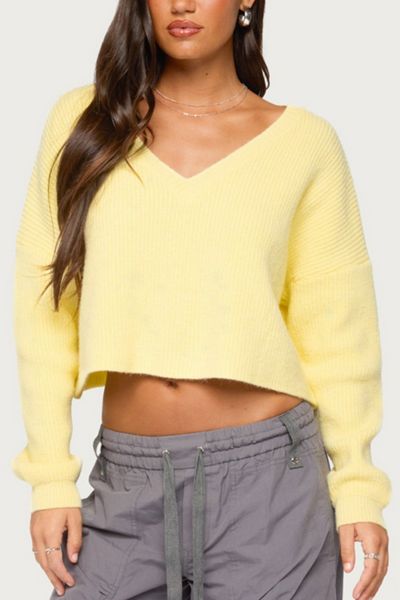 Edikted Aima V Neck Ribbed Knit Sweater