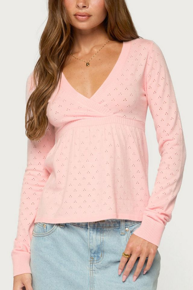 Edikted Basha Pointelle Knit V Neck Top #1