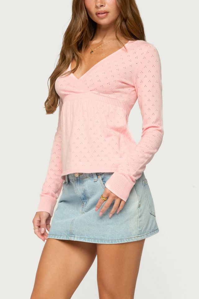 Edikted Basha Pointelle Knit V Neck Top #3