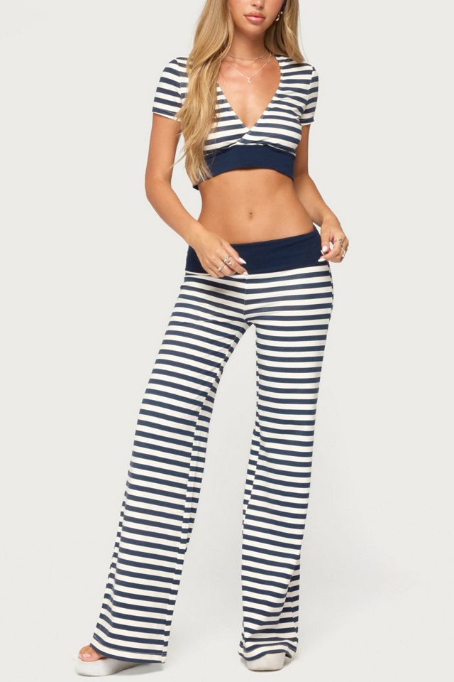 Edikted Fina Contrast Foldover Striped Pants #1