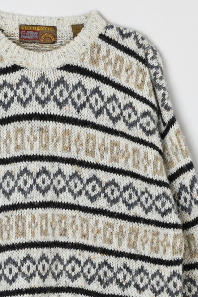 Vintage 90s Oatmeal Marled Pattern Knit Sweater #2