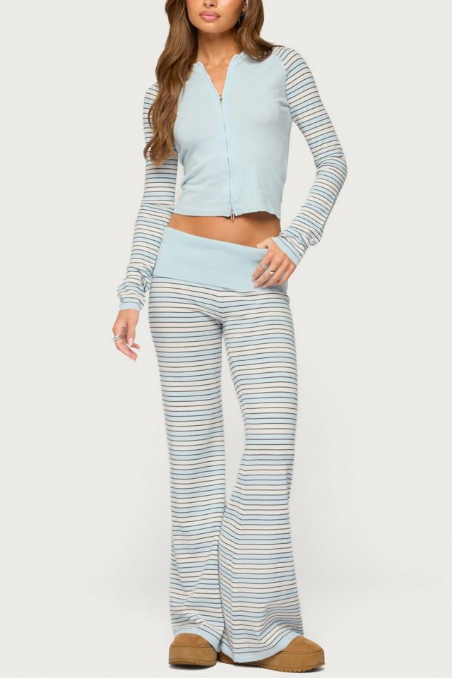 Edikted Jadie Foldover Striped Knit Pants #1