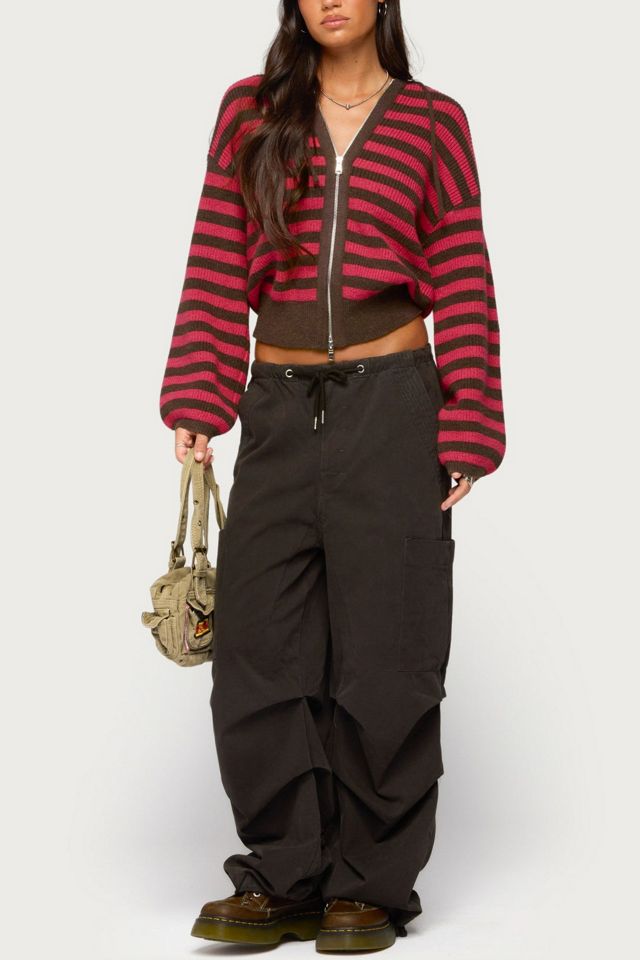 Edikted Cluny Striped Knit Zip Up Hoodie #1