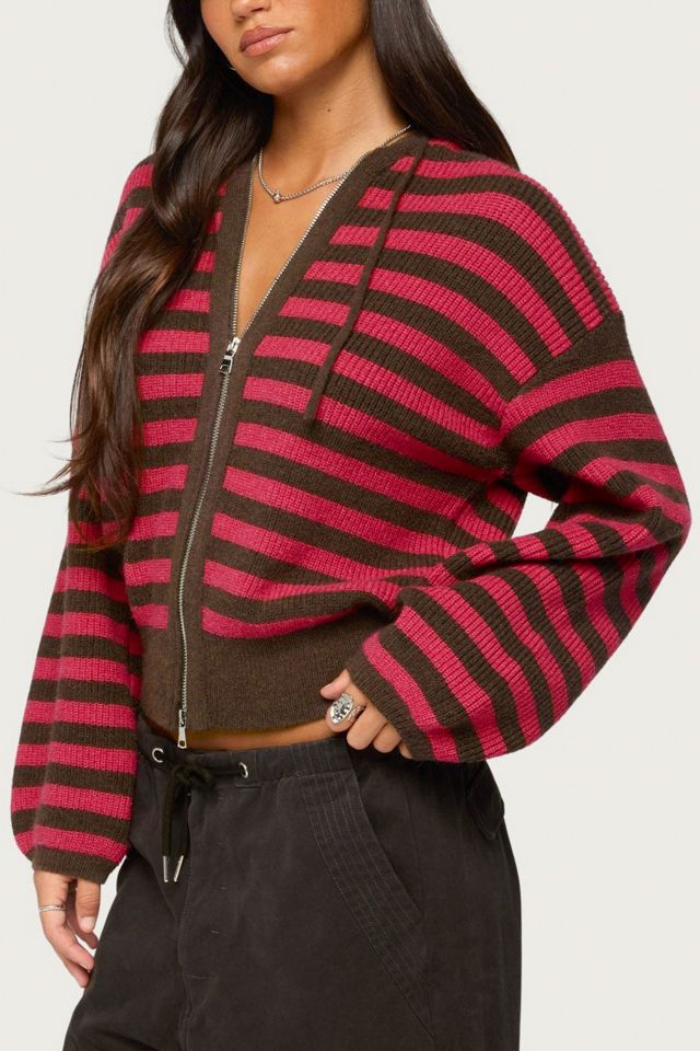 Edikted Cluny Striped Knit Zip Up Hoodie #2