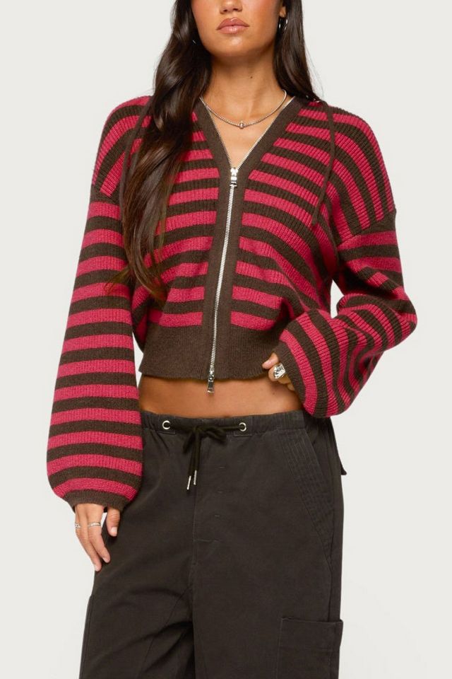 Edikted Cluny Striped Knit Zip Up Hoodie #3