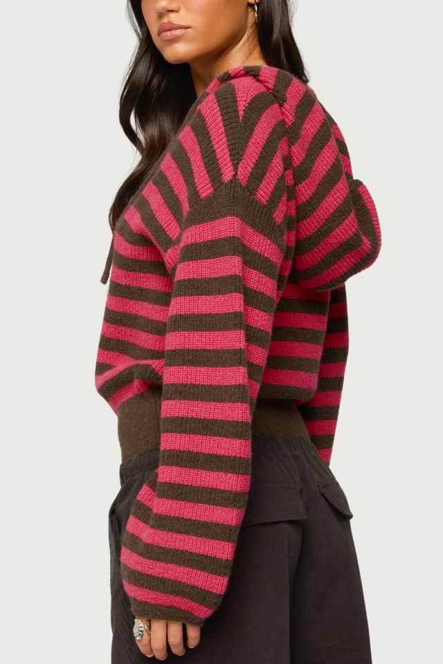 Edikted Cluny Striped Knit Zip Up Hoodie #4