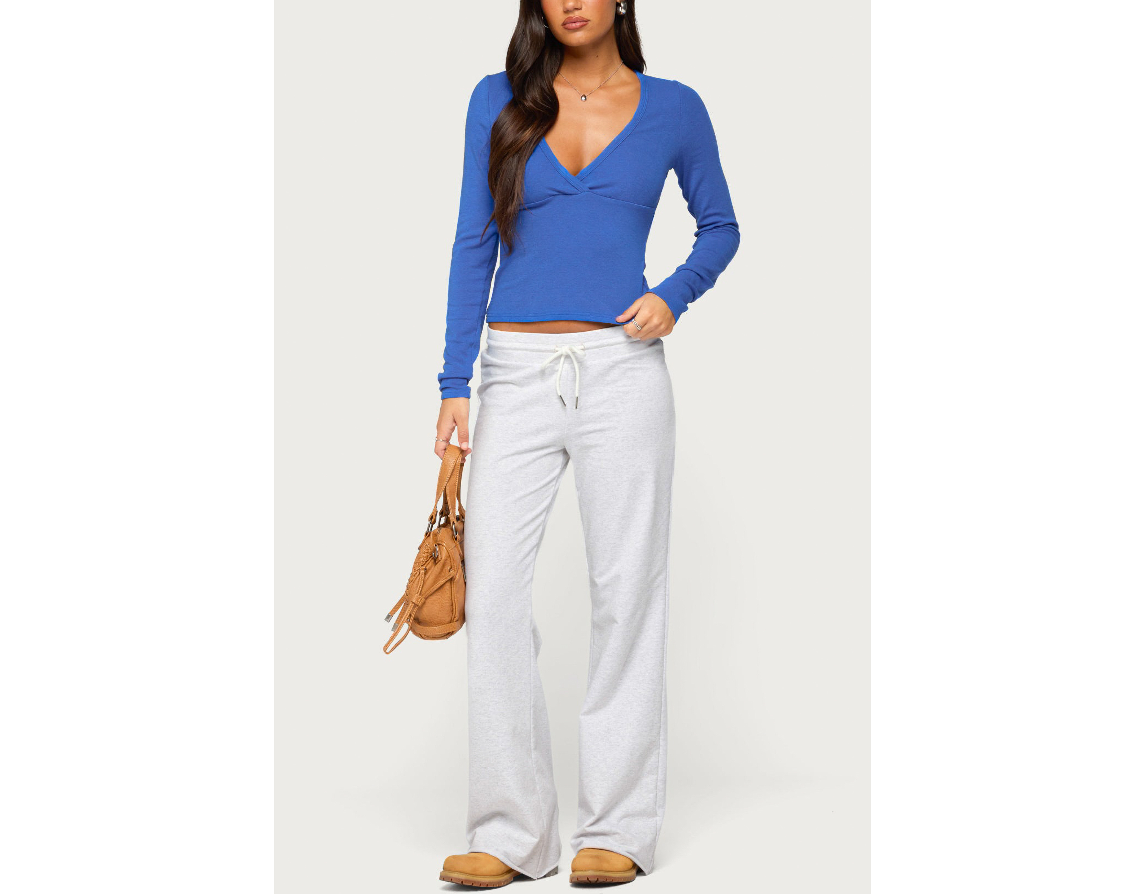 Edikted Doron V Neck Long Sleeve Top