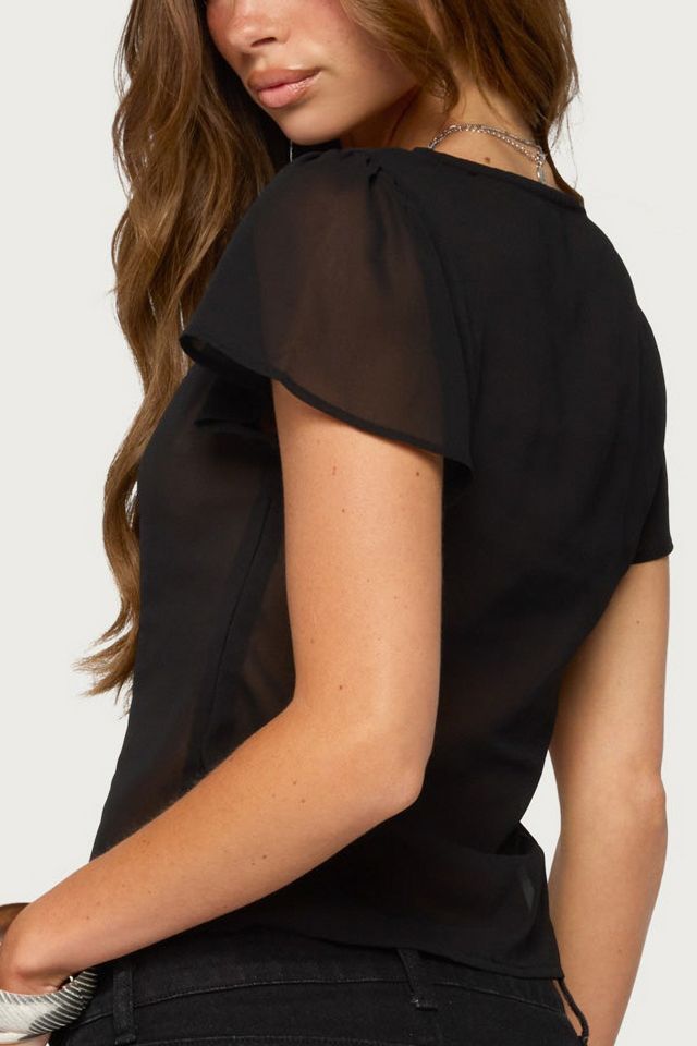 Edikted Lania Sheer Chiffon Button Up Top #4