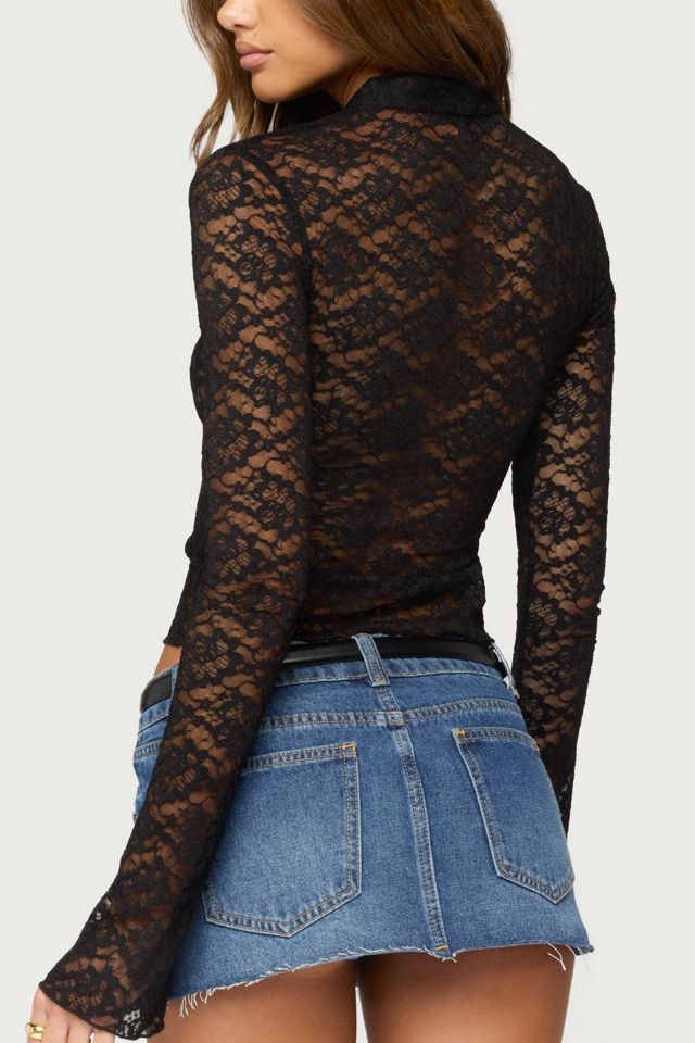 Edikted Faela Sheer Lace Bell Sleeve Top #4