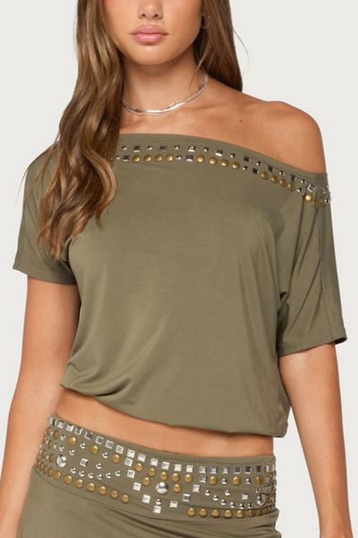 Edikted Feeva Backless Studded Off Shoulder Top