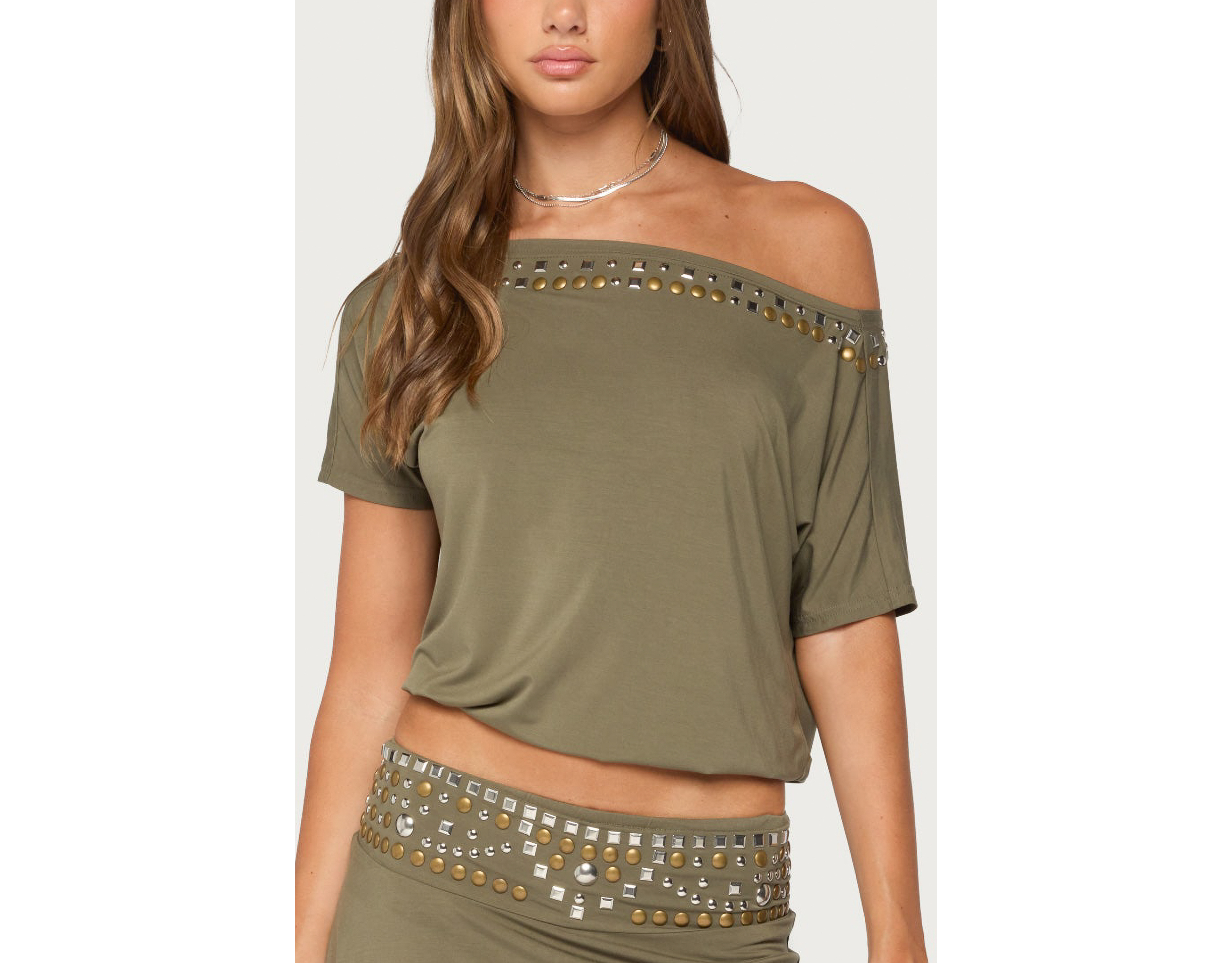 Edikted Feeva Backless Studded Off Shoulder Top