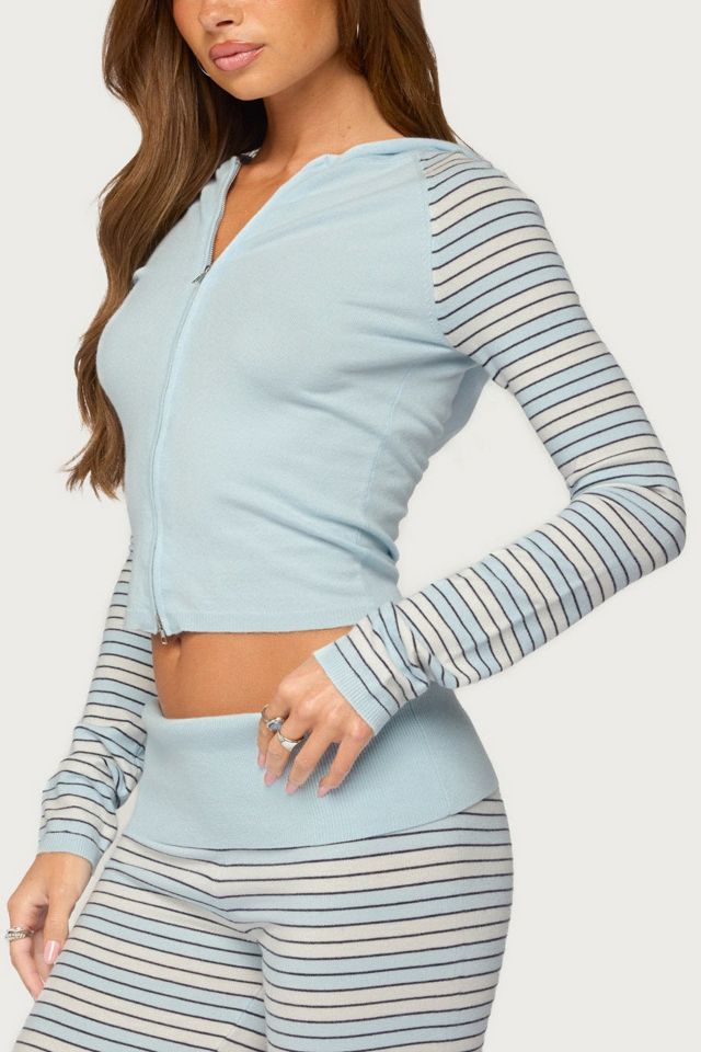 Edikted Jadie Stripey Knit Zip Up Hoodie #2