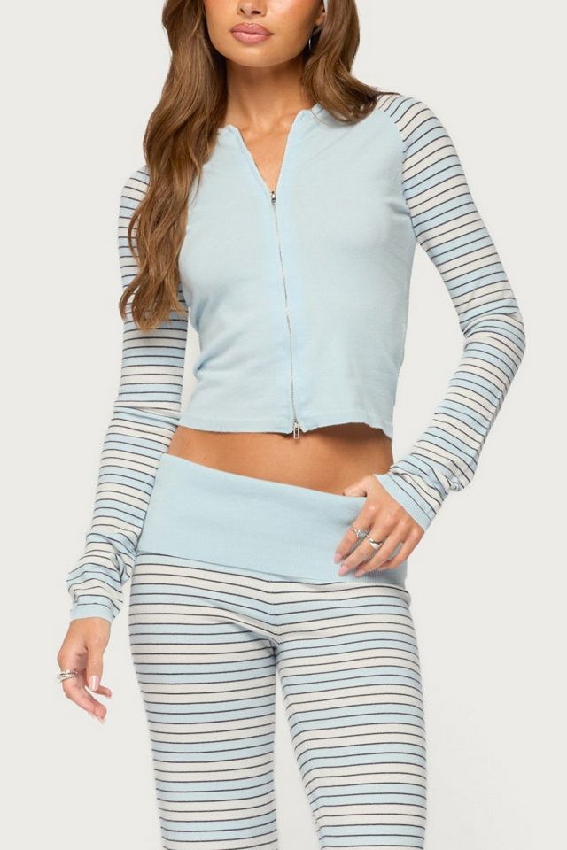 Edikted Jadie Stripey Knit Zip Up Hoodie #3