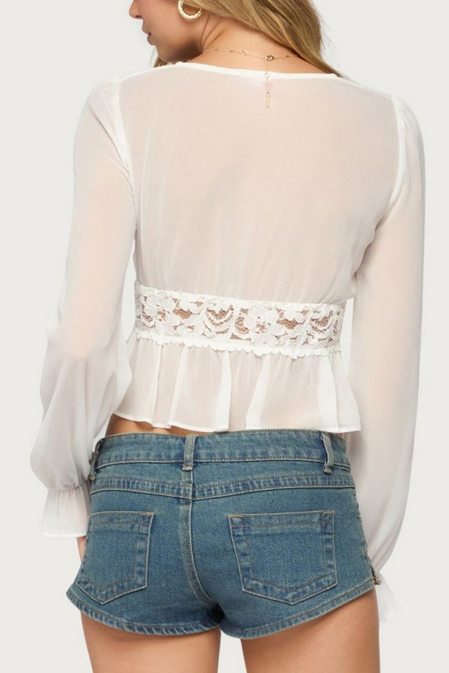 Edikted Fenia Lacey Chiffon Long Sleeve Top #4