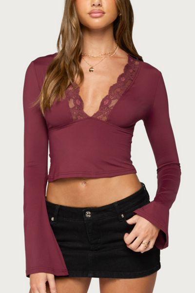 Edikted Tina Lacey Plunge Neck Top